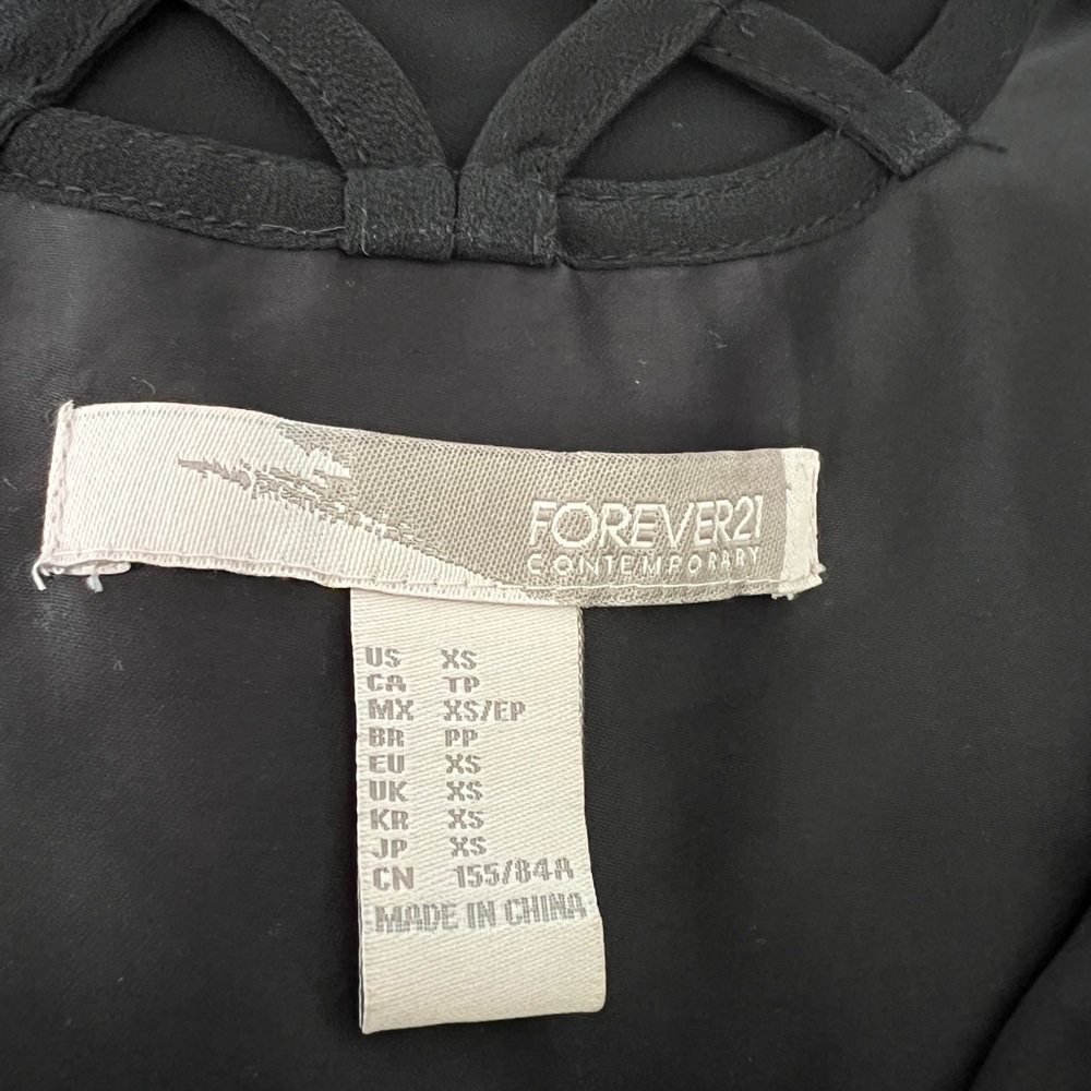 Forever 21 Babydoll Cutout Chiffon Camisole Style Black Mini Dress ~ Size XS - Picture 7 of 8